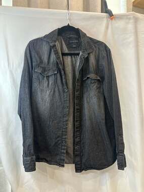 Artful Rebel Men's Faded Black Denim Button Down Shirt, Size Small